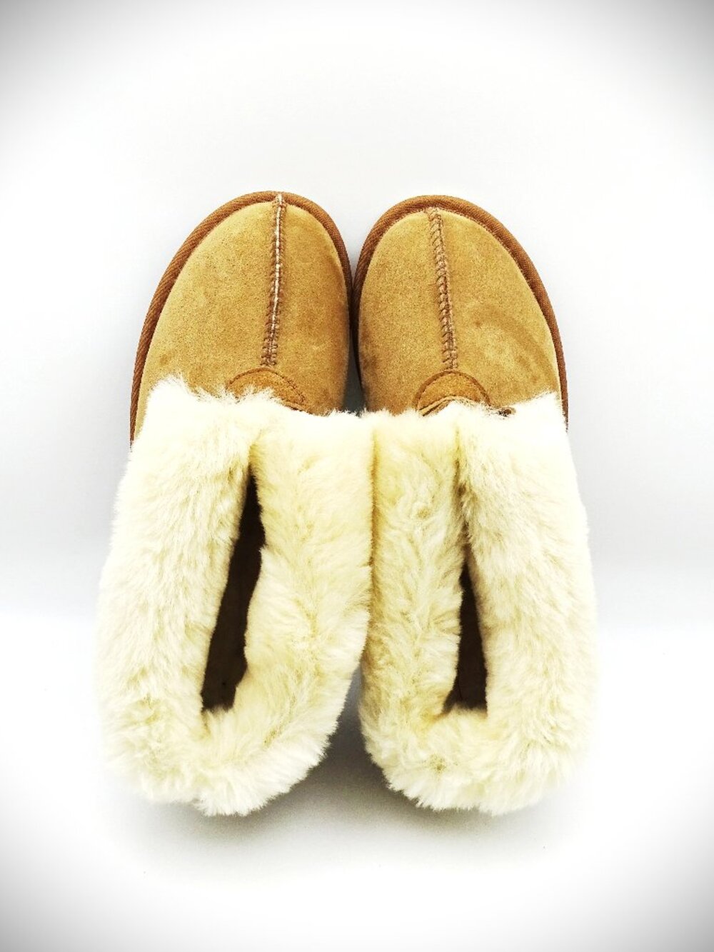 UGG Women's Dark Chestnut Suede Cream Shearling Cuff Slip-On Slippers Size 10